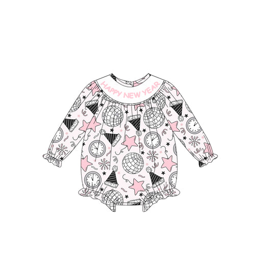 (Pre-order)LR2493 Stars Print Baby Girls Happy New Year Romper