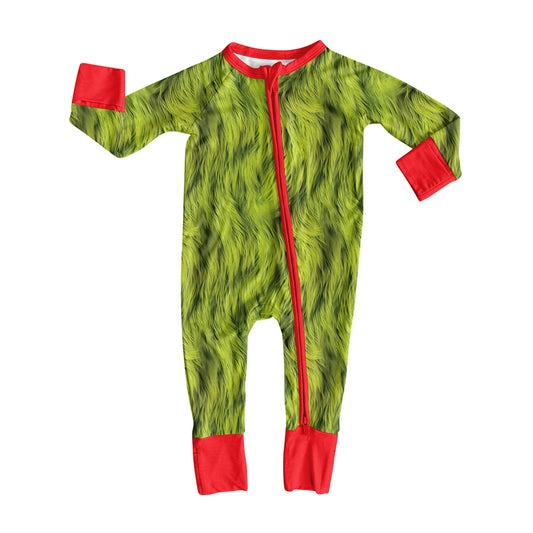 (Pre-order)LR2498  Green Frog Print Baby Boys Christmas Zipper Sleeper Romper