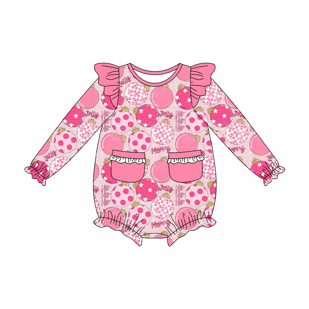 (Pre-order)LR2500 Jolly Merry HOHOHO Lights Pink Print Baby Girls Christmas Romper