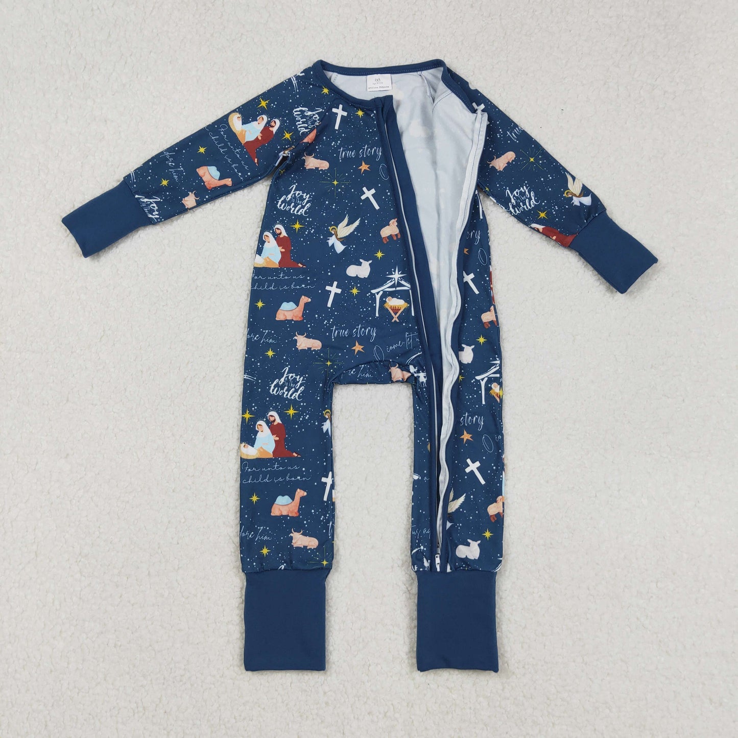 Nativity Navy Print Kids Christmas Pajamas Matching Clothes Sibling Wear
