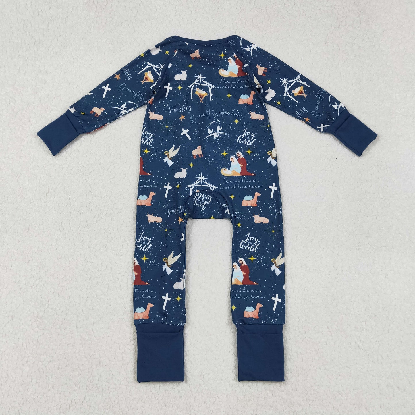 Nativity Navy Print Kids Christmas Pajamas Matching Clothes Sibling Wear