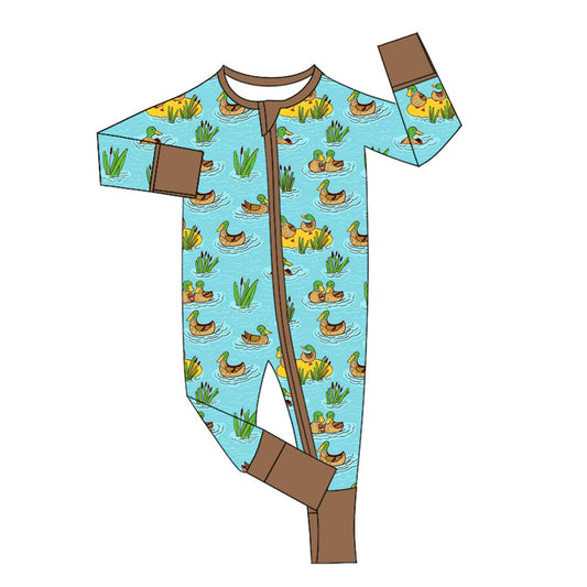 (Pre-order)LR2523 Duck Print Baby Boys Fall Zipper Sleeper Romper
