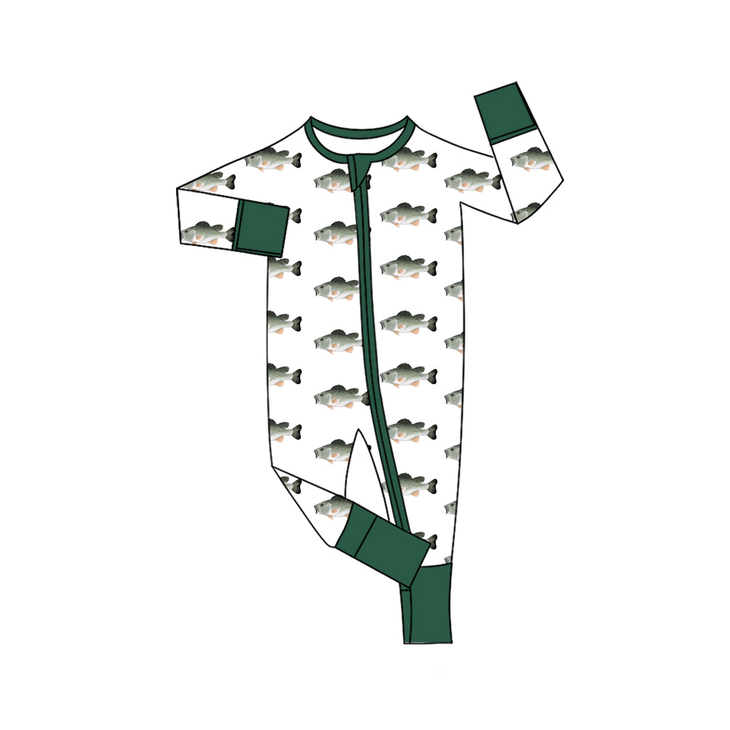 (Pre-order)LR2531 Fish Print Baby Boys Fall Zipper Sleeper Romper