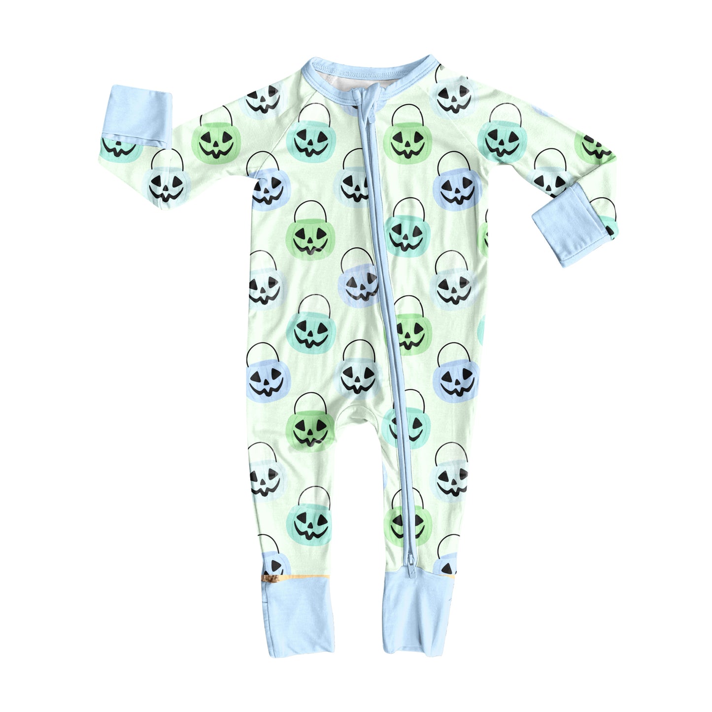 (Pre-order)LR2534 Basket Print Baby Boys Halloween Zipper Sleeper Romper