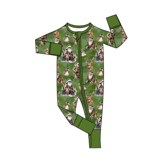 (Pre-order)LR2538 Santa Hunting Print Baby Boys Christmas Zipper Sleeper Romper