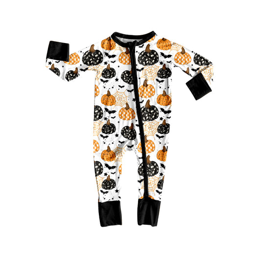 (Pre-order)LR2542 Spooky Bat Pumpkin Print Baby Halloween Zipper Sleeper Romper