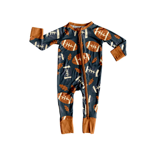 (Pre-order)LR2543 Football Leaf Print Baby Fall Zipper Sleeper Romper