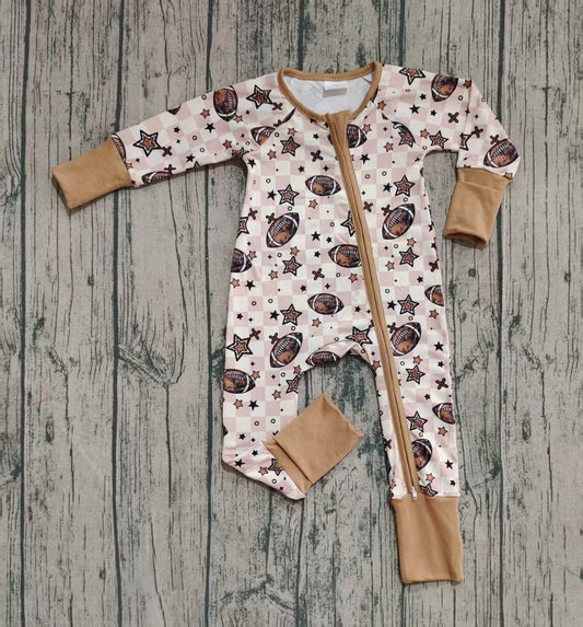 (Pre-order)LR2548 Football Stars Plaid Print Baby Boys Fall Zipper Sleeper Romper