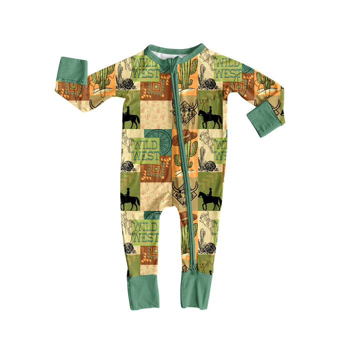 (Pre-order)LR2549 WILD WEST Cowboy Print Baby Boys Fall Zipper Sleeper Romper