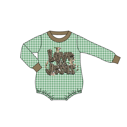 (Pre-order)LR2550 LOVE Like Jesus Duck Green Plaid Print Baby Boys Fall Romper