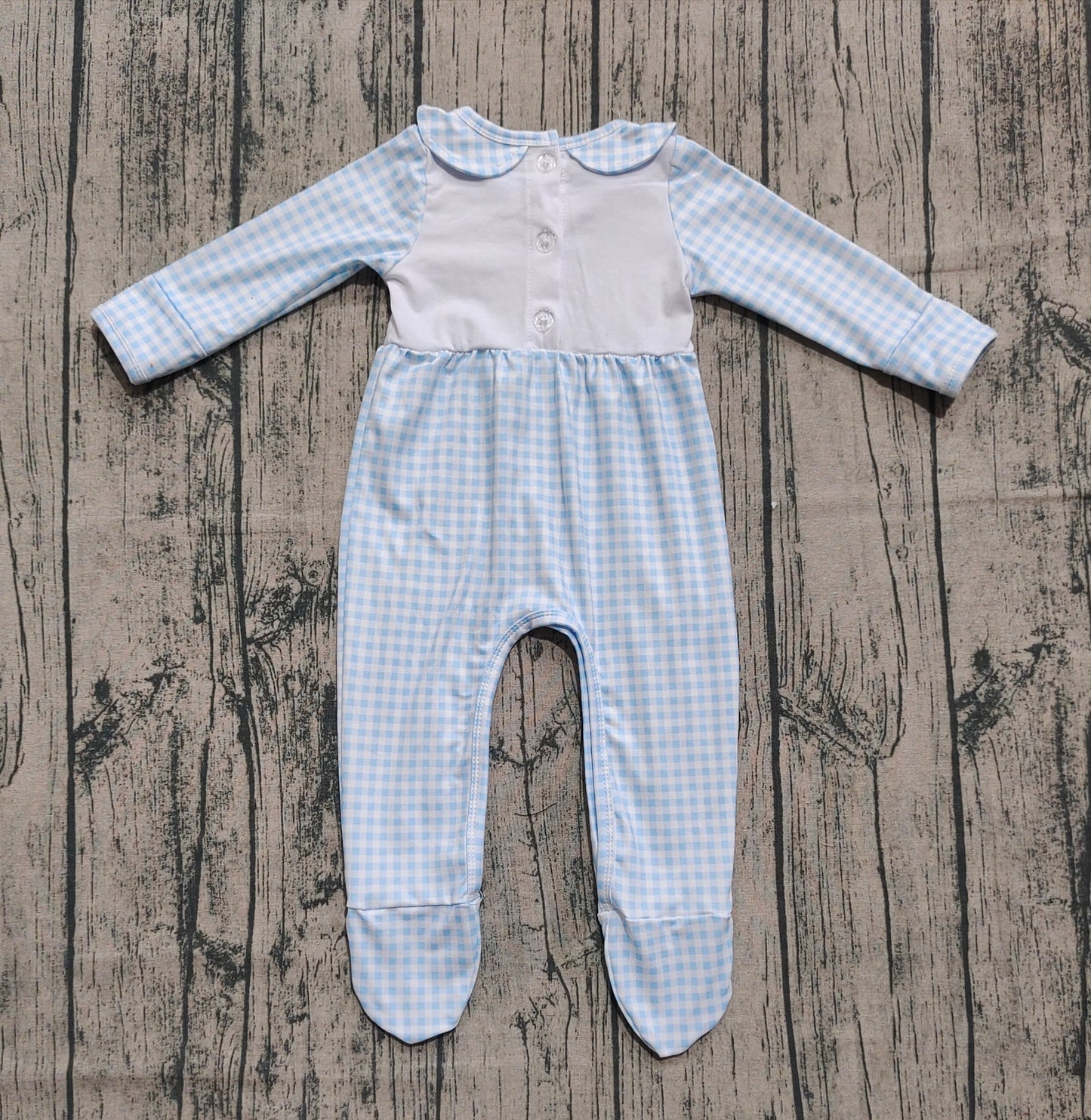 (Pre-order)LR2561 Turkey Pumpkin Blue Plaid Print Baby Boys Thanksgiving Romper