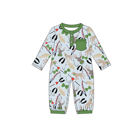 (Pre-order)LR2564 Fishing Plaid Print Baby Boys Fall Hunting Romper