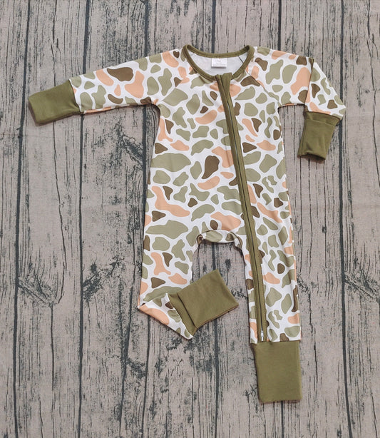 (Pre-order)LR2578 Green Camo Print Baby Fall Zipper Sleeper Romper