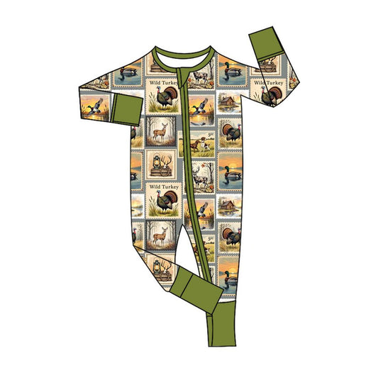 (Pre-order)LR2583 Hunting Plaid Print Baby Fall Zipper Sleeper Romper