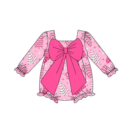 (Pre-order)LR2586 Debbie Cake Pink Print Baby Girls Christmas Bow Romper