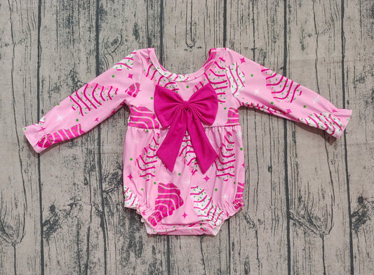 (Pre-order)LR2586 Debbie Cake Pink Print Baby Girls Christmas Bow Romper