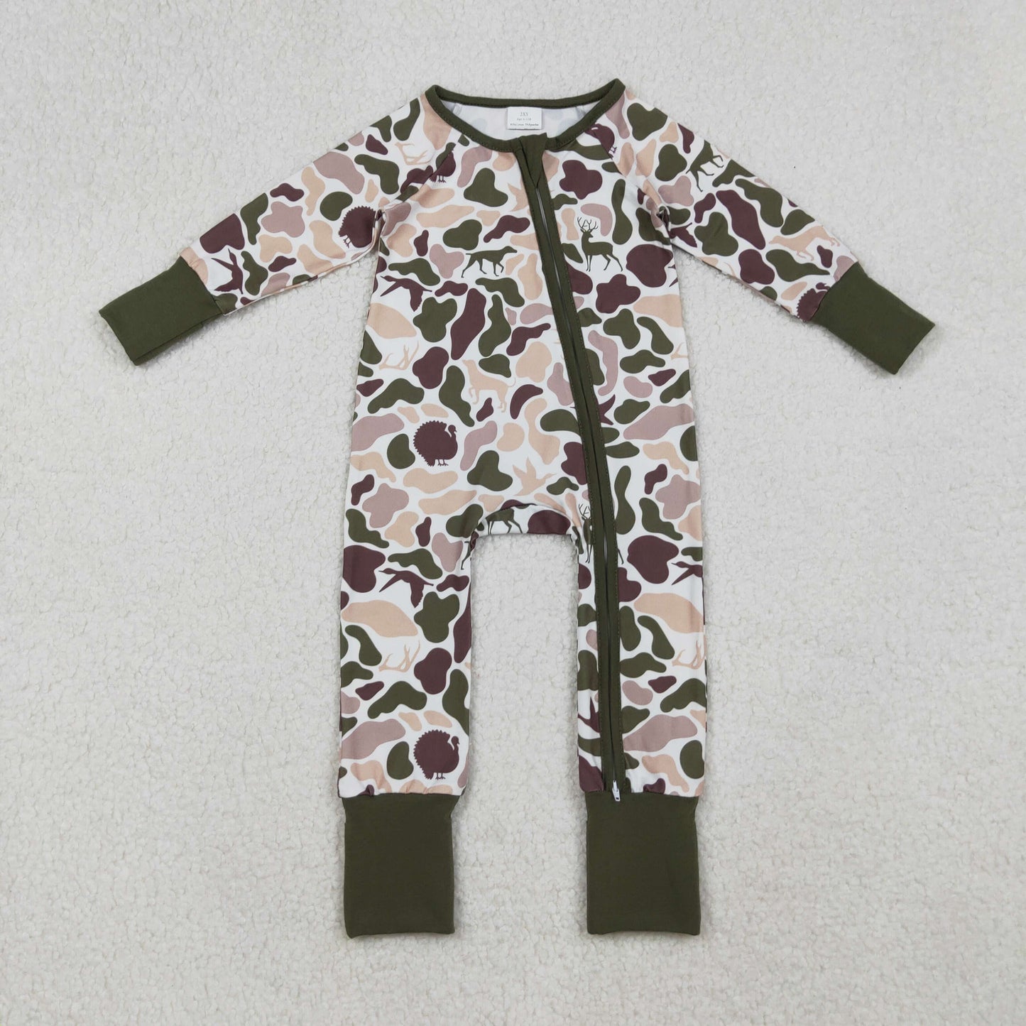 LR2590 Dog Duck Deer Camo Print Baby Fall Zipper Sleeper Romper