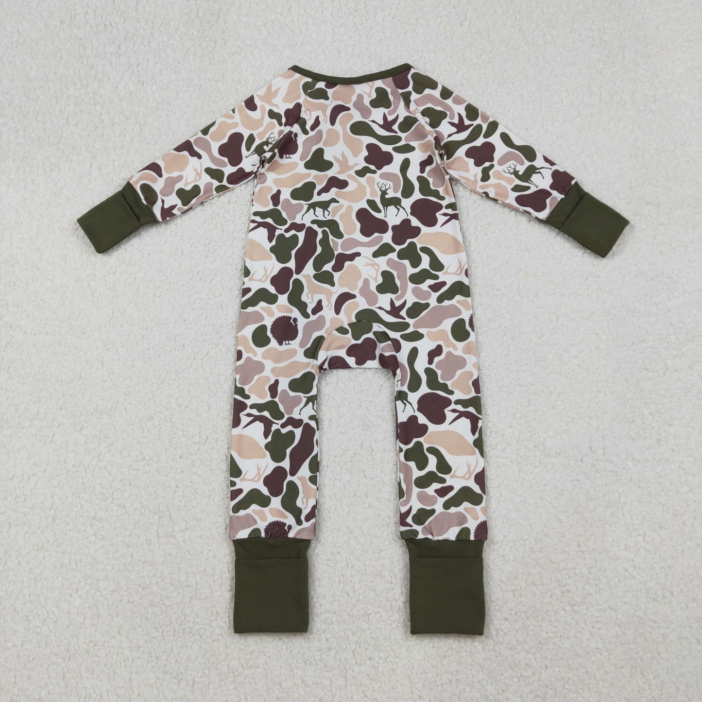 LR2590 Dog Duck Deer Camo Print Baby Fall Zipper Sleeper Romper