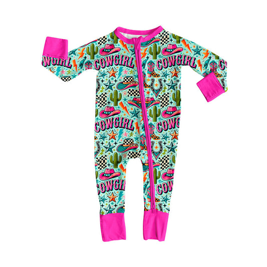 (Pre-order)LR2596 COWGIRL Western Print Baby Girls Fall Zipper Sleeper Romper