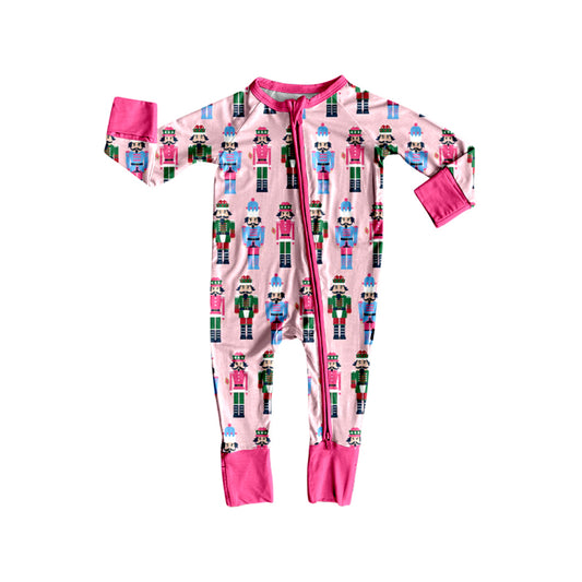 (Pre-order)LR2598 Nutcracke* Soldier Print Baby Girls Christmas Zipper Sleeper Romper