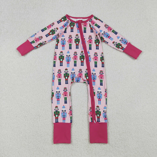 LR2598 Nutcracke* Soldier Print Baby Girls Christmas Zipper Sleeper Romper