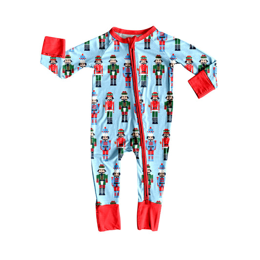 (Pre-order)LR2599 Nutcracke* Soldier Print Baby Boys Christmas Zipper Sleeper Romper