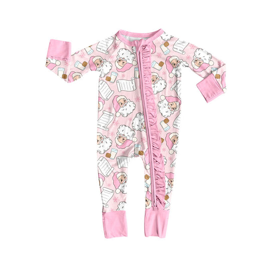 (Pre-order)LR2602 Santa Cookie Print Baby Girls Christmas Zipper Sleeper Romper