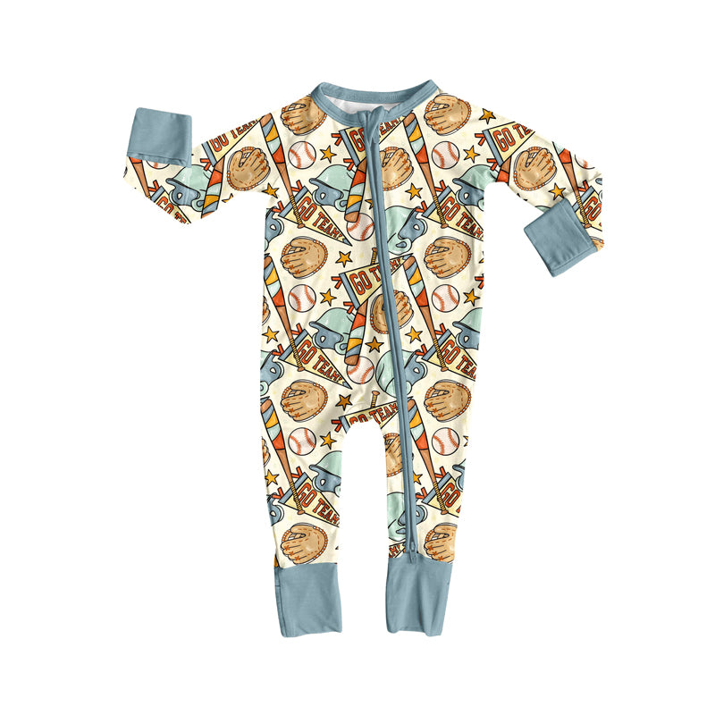 (Pre-order)LR2606 Go Team Baseball Print Baby Boys Fall Zipper Sleeper Romper