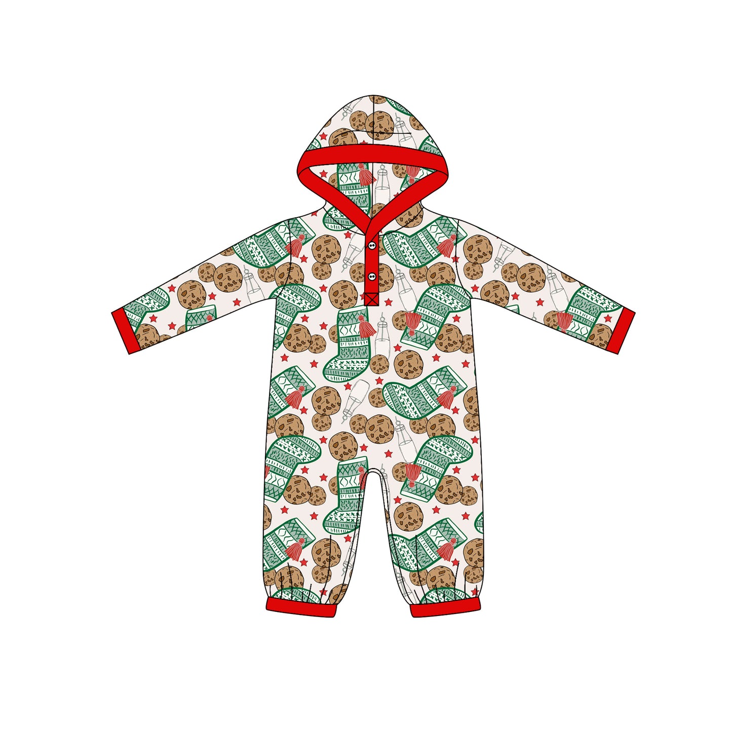 (Pre-order)LR2613 Sock Milk Cookie Print Baby Boys Christmas Hoodie Romper