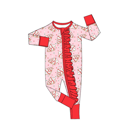 (Pre-order)LR2615 Debbie Cake Pink Print Baby Girls Christmas Zipper Sleeper Romper