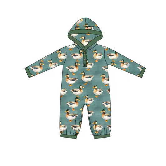 (Pre-order)LR2618 Duck Print Baby Boys Fall Hoodie Romper