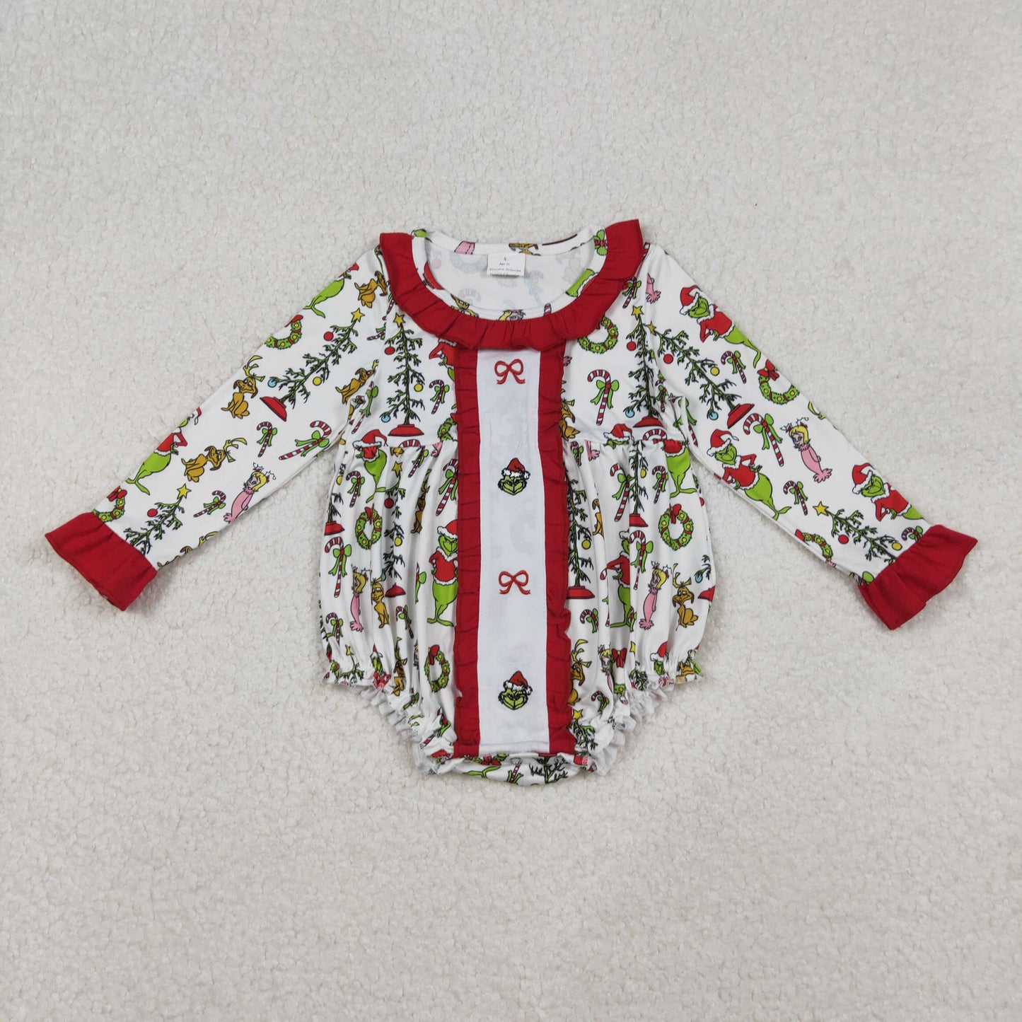 Green Frog Bows Embroidery Girls Christmas Clothes Sisters Matching Wear