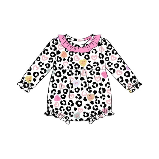 (Pre-order)LR2638 LOVE YOU Heart Leopard Print Baby Girls Valentine's Day Romper