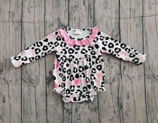 (Pre-order)LR2638 LOVE YOU Heart Leopard Print Baby Girls Valentine's Day Romper