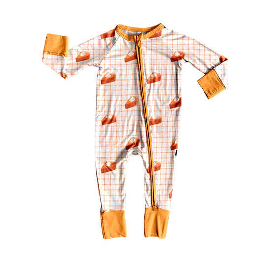 (Pre-order)LR2639 Pie Plaid Print Baby Girls Fall Zipper Sleeper Romper