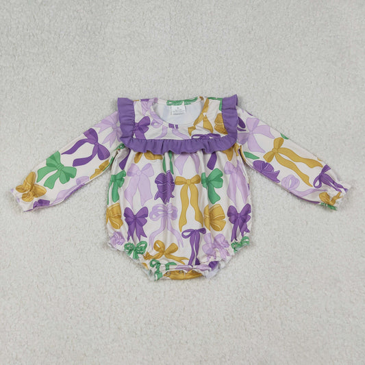 LR2642 Colorful Bows Print Baby Girls Mardi Gras Romper