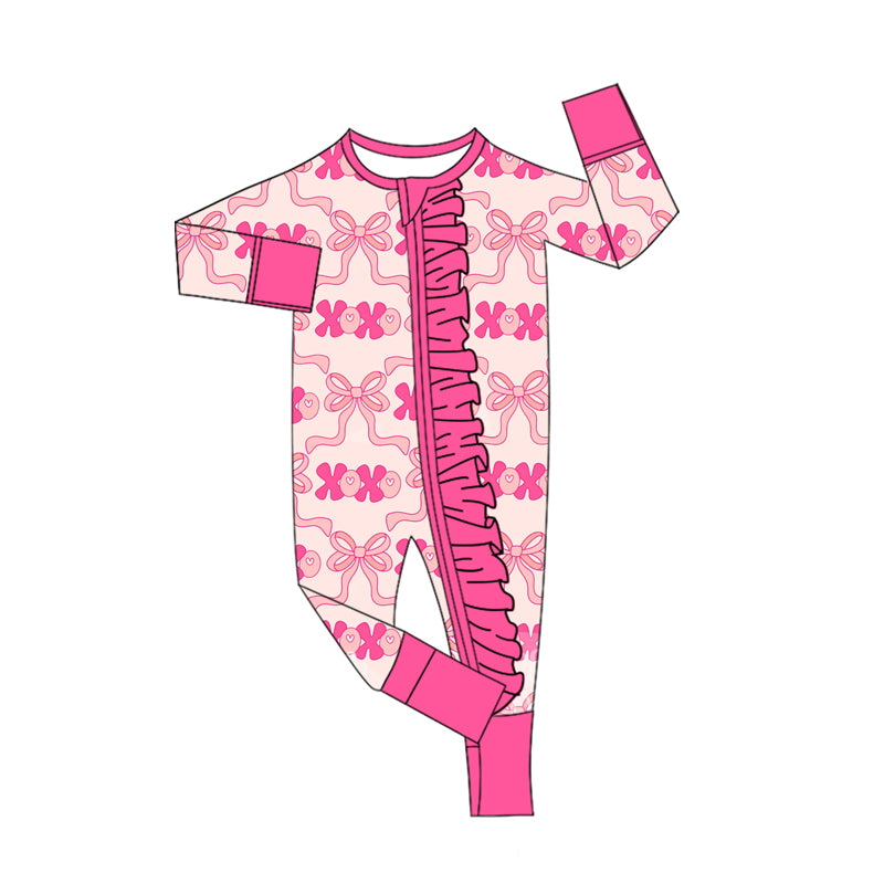 (Pre-order)LR2653 XOXO Pink Print Baby Girls Valentine's Day Zipper Sleeper Romper