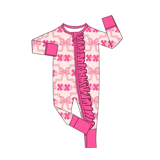 (Pre-order)LR2653 XOXO Pink Print Baby Girls Valentine's Day Zipper Sleeper Romper