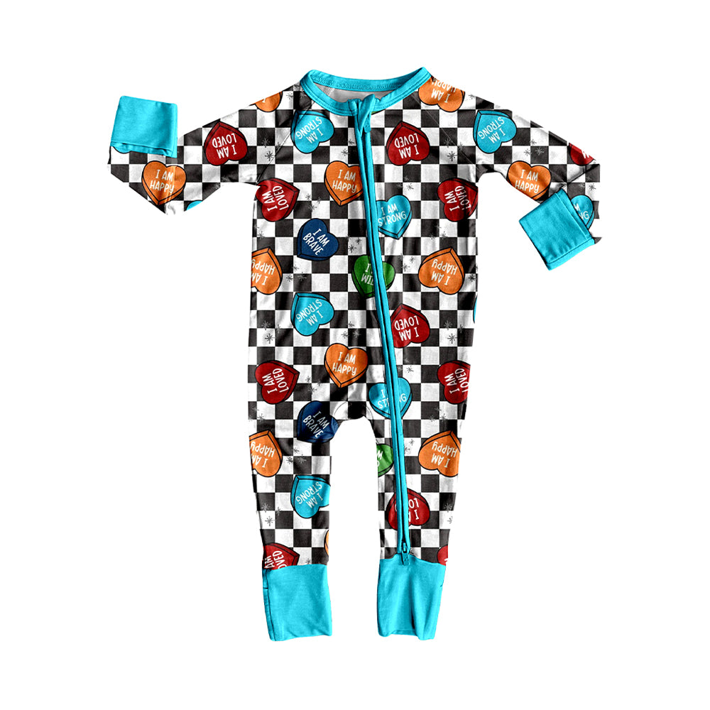 (Pre-order)LR2657 Heart Plaid Print Baby Boys Valentine's Day Zipper Sleeper Romper