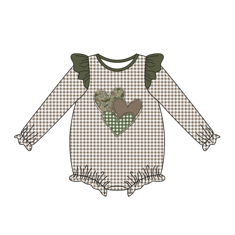 (Pre-order)LR2663 Heart Camo Plaid Print Baby Girls Valentine's Day Romper