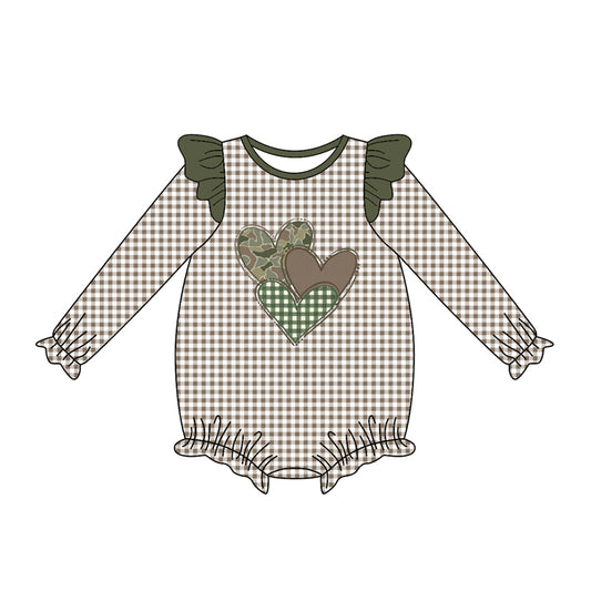 (Pre-order)LR2663 Heart Camo Plaid Print Baby Girls Valentine's Day Romper