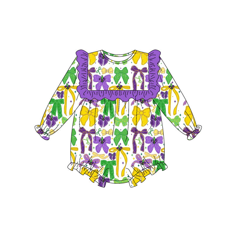(Pre-order)LR2674 Bows Anchor Print Baby Girls Mardi Gras Romper