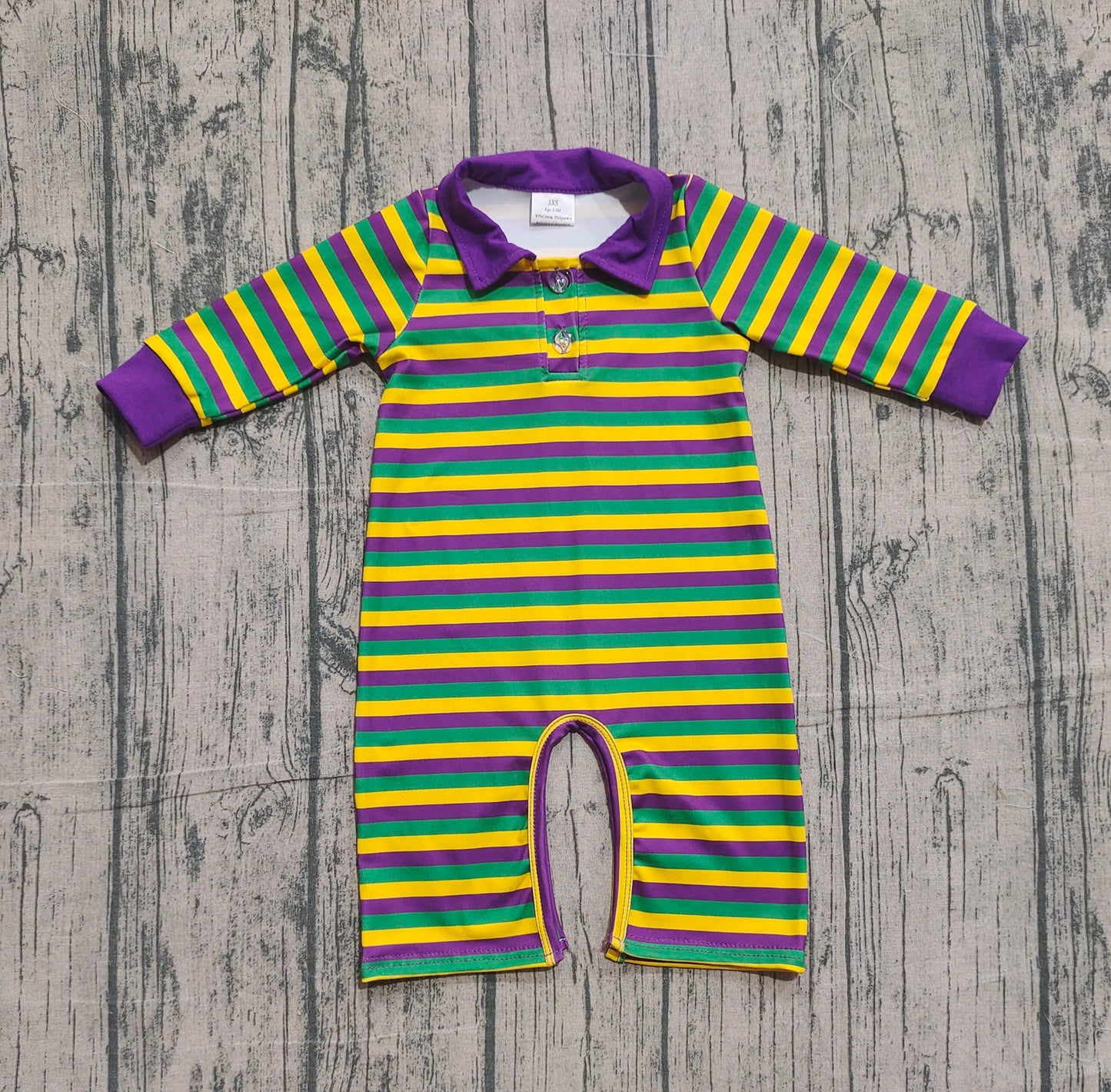 (Pre-order)LR2679 Stripes Print Baby Boys Mardi Gras Romper