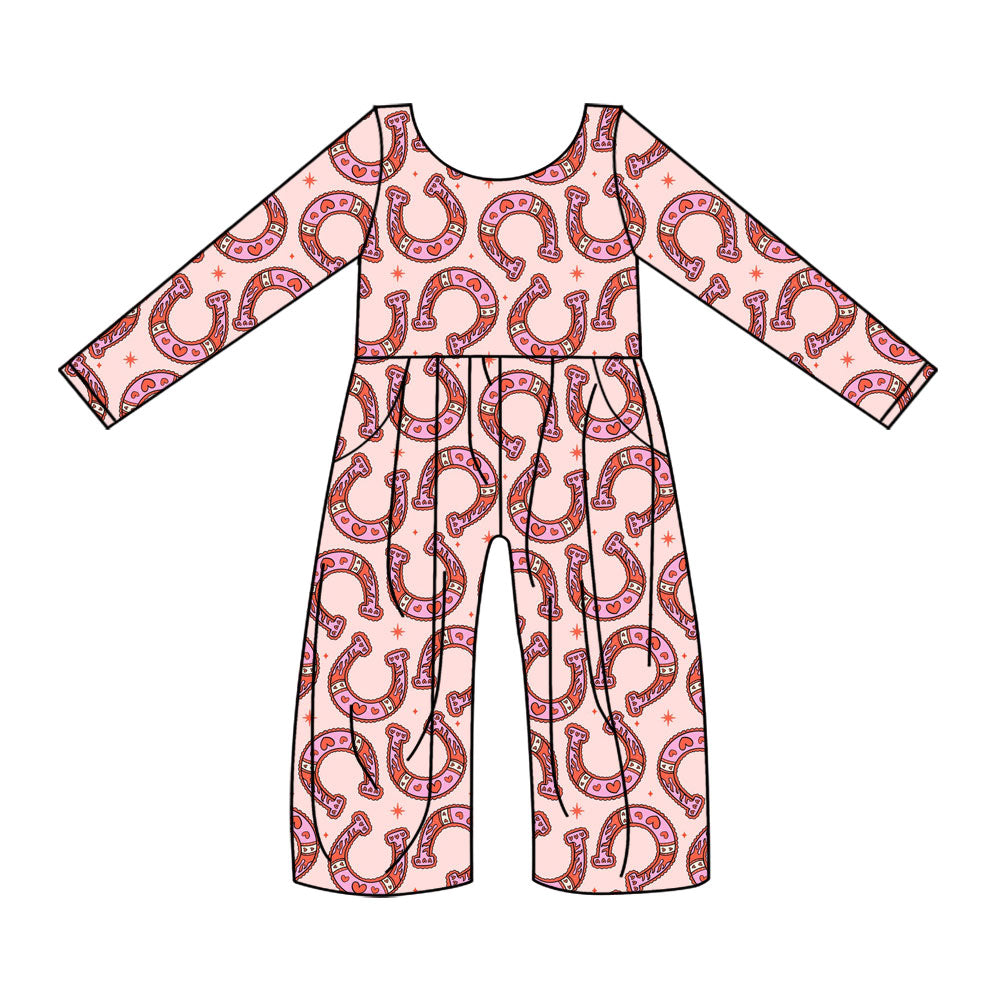 (Pre-order)LR2684 Heart Hoof Pink Print Girls Valentine's Day Jumpsuits