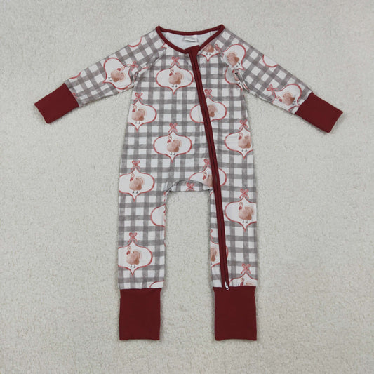 LR2691 Turky Plaid Print Baby Girls Thanksgiving Zipper Sleeper Romper