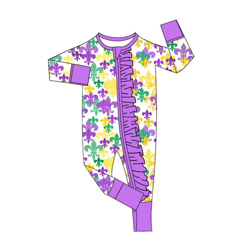 (Pre-order)LR2694 Anchor Print Baby Girls Mardi Gras Sleeper Zipper Romper