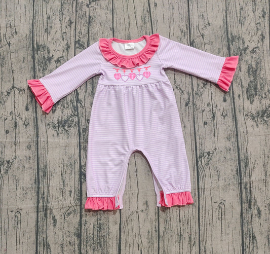 (Pre-order)LR2706 Heart Bows Stripes Print Baby Girls Valentine's Day Romper