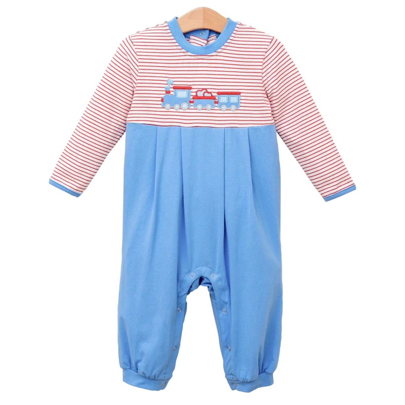 (Pre-order)LR2707 Train Heart Stripes Print Baby Boys Valentine's Day Romper