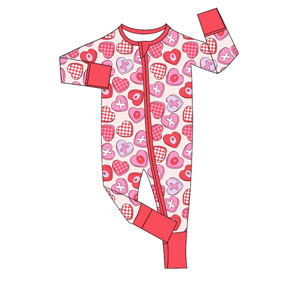 (Pre-order)LR2715 XOXO Heart Red Print Baby Girls Valentine's Day Sleeper Zipper Romper