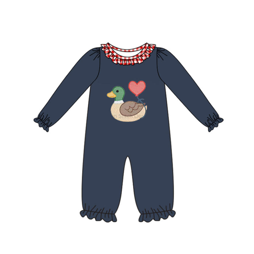 (Pre-order)LR2720 Duck Heart Navy Print Baby Girls Valentine's Day Romper
